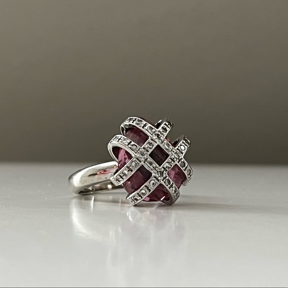 14k white gold pink sapphire and diamond chips ring - Picture 4 of 12